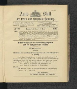 No.135, Sonnabend, den 14. Juni 1919