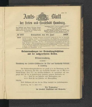 No.135, Sonnabend, den 14. Juni 1919
