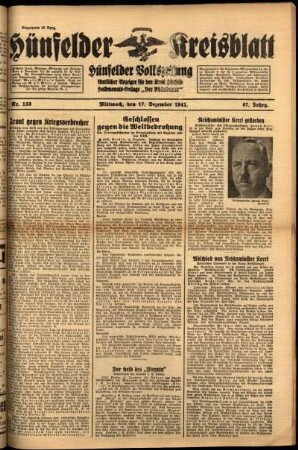 Ausgabe vom Mittwoch, den 17. Dezember 1941.