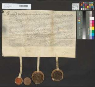 Übereinkunft zwischen Erzbischof Ferdinand und der Stadt Köln über die der letzteren im Jahr 1444 in Pfandnutzung überlassenen Fettwage, Mühlentafel etc. und über die Einlöse dieser Pfandschaft.