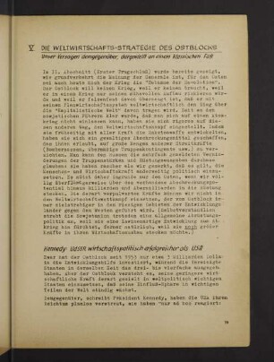 V. Die Weltwirtschafts-Strategie des Ostblocks