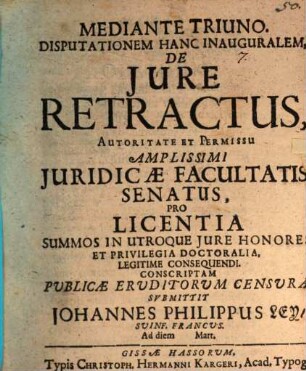 Disp. inaug. de iure retractus
