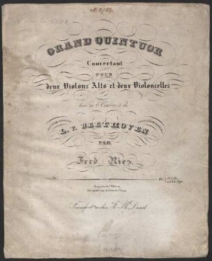 Grand quintuor concertant : pour 2 violons, alto et 2 violoncelles ; tiré de l'oeuvre 5 de L. Van Beethoven