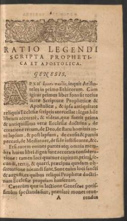 Ratio Legendi Scripta Prophetica Et Apostolica.