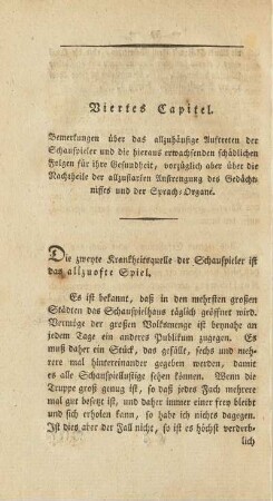 Viertes Capitel. Bemerkungen über das allzuhäufige Auftreten der Schauspieler ...