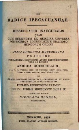 De radice ipecacuanhae : diss. inaug.