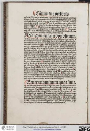 Postquam autor determinavit de comparatione nominum hic consequenter determinat de genere nominum cuius ordinis ratio est quia comparatio tenet se ex parte vocis genus