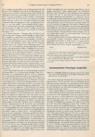 838-841 [Rezension] Tillich, Paul, Dogmatik