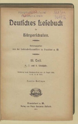 Teil 3 = 6., 7. u. 8. Schulj., [Schülerbd.]: Deutsches Lesebuch für Bürgerschulen