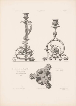 Schmiedeeiserner Leuchter von der Gewerbeausstellung, Berlin: Ansicht (aus: Architektonisches Skizzenbuch, H. 158/5, 1879)