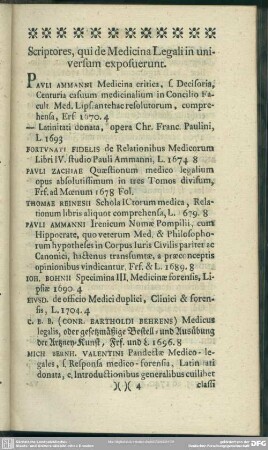 Scriptores, qui de Medicina Legali universum exposuerunt