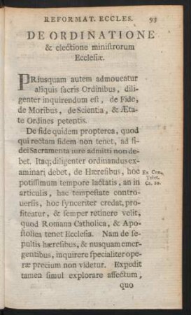 De Ordinatione & electione ministrorum Ecclesiae.