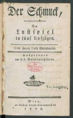 Der Schmuck : Ein Lustspiel in fünf Aufzügen
