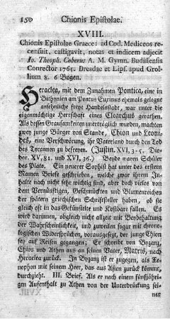 XVIII. Chionis Epistolae Graece.