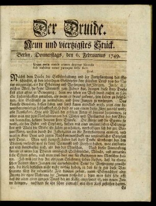 Neun und viertzigstes Stück. Berlin, Donnerstags, den 6. Februarius 1749