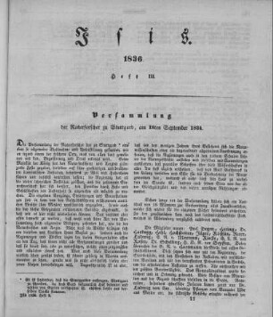 Versammlung der Naturforscher zu Stuttgard, am 18ten September 1834