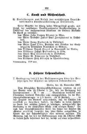 Auslegung des § 5 der Bestimmungen über die Versetzung der Schüler an höhere Lehranstalten : [D. Höhere Lehranstalten]