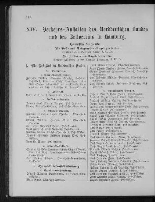 XIV. Verkehrs-Anstalten des Norddeutschen Bundes und des Zollvereins in Hamburg.