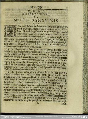 Dissertatio XI. De Motu Sanguinis