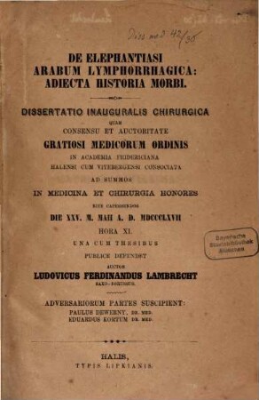De elephantiasi Arabum lymphorrhagica: adiecta historia morbi : Diss. inaug.