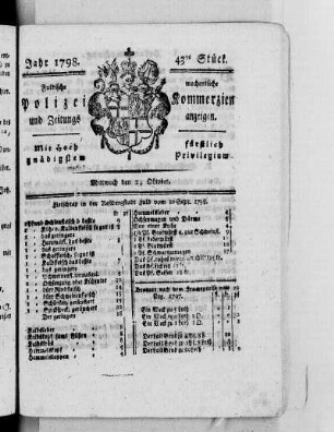 43tes Stück, Ausgabe vom 24. Oktober 1798