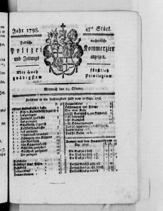 43tes Stück, Ausgabe vom 24. Oktober 1798