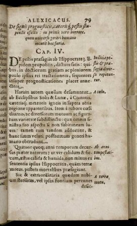 De signis prognosticis, cæterisq pestis stupendis effectus [...] Cap. IV.