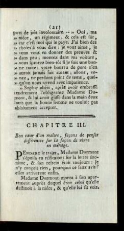 Chapitre III. Bon coere d'un maître, façons de penser différentes sur la façon de vivre en ménage.
