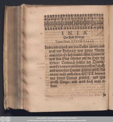Textus Hiob. XXXVII. V. 2. 3. 4. 5.