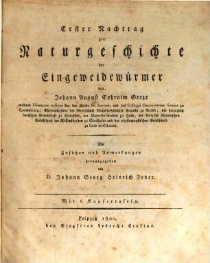 Erster Nachtrag zur Naturgeschichte der Eingeweidewürmer