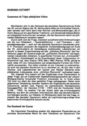 55-68, Gaunertum als Träger plebejischer Kultur