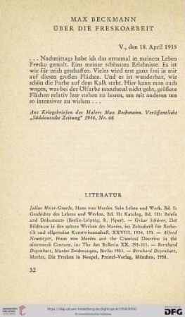 Max Beckmann über die Freskoarbeit