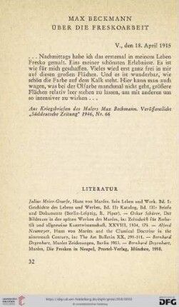 Max Beckmann über die Freskoarbeit