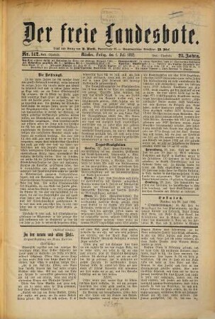 Der freie Landesbote : unabhängiges Organ für die Vertretung freiheitlicher Bestrebungen. 1892,7/12 = Jg. 23