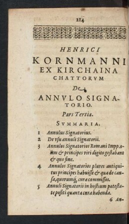 De Annulo Signatorio. Pars Tertia.