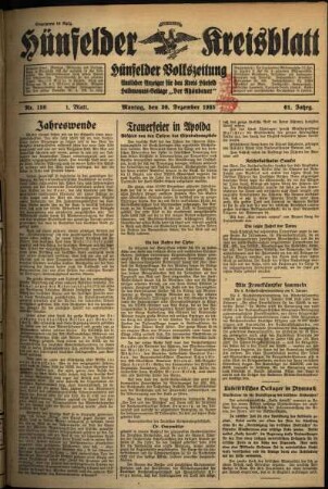 Erste Ausgabe vom Montag, den 30. Dezember 1935.