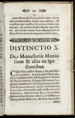 Distinctio X. De Monasteriis Monialium & aliis eo Spectantibus.