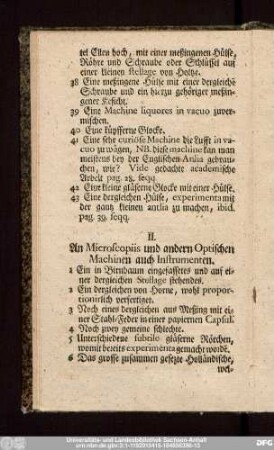 II. An Microscopiis und andern Optischen Machinen auch Instrumenten.