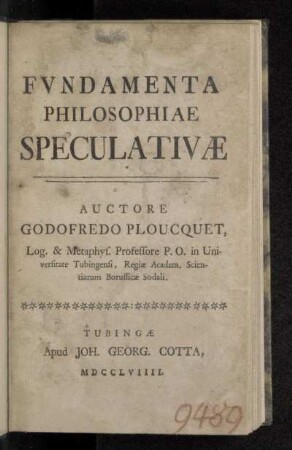 Fvndamenta Philosophiae Specvlativæ