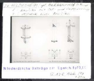 zu Hildesheim, St. Michael: links: Basilika mit Ost- und Westquerschiff, rechts: Westwerk einer Basilika