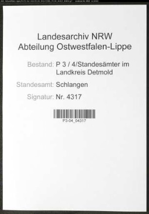 Sterberegister Standesamt Schlangen