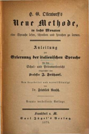 Anleitung zur Erlernung der italienischen Sprache für den Schul- und Privatunterricht