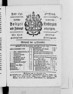 46tes Stück., Ausgabe vom 14. November 1792