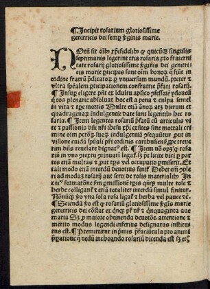 Incipit rosarium gloriosissime genitricis dei semper virginis marie.