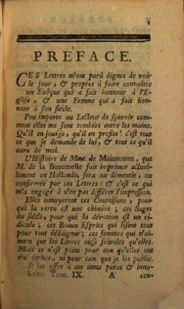 Lettres De Madame De Maintenon. 9, Contenant Les Lettres de Pieté & de Direction à elle addressées par M. Godet Desmarais Evêque de Chartres