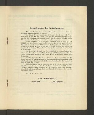 Bemerkungen des Aufsichtsrates.