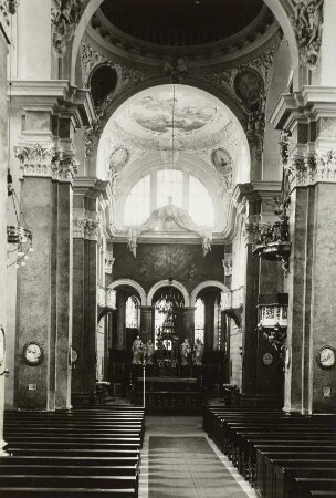 Füssen, Benediktinerklosterkirche : Füssen (Ostallgäu). Benediktinerklosterkirche Sankt Mang. J. J. Herkomer. Inneres nach Osten