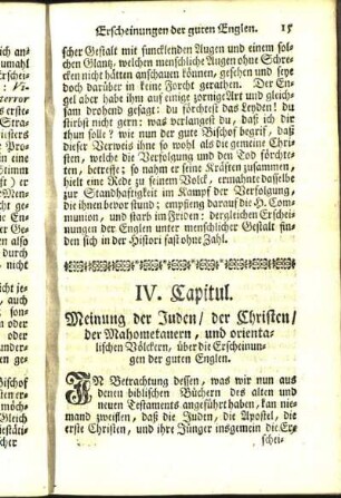 IV. Capitul. Meinung der Juden / der Christen / der Mahometauern, und orientalischen Völckern, über die Erscheinungen der guten Englen.