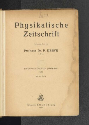 Physikalische Zeitschrift - Einundzwanzigster Jahrgang
