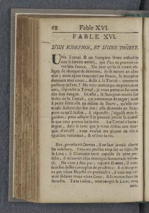 Fable XVI. D'un scorpion, et d'une toürte.